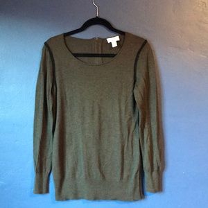 Loft long sweater with black trim and zipper accents.